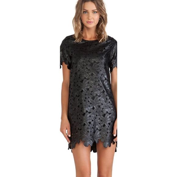 J.O.A. Dresses & Skirts - J.O.A Los Angeles Floral Cutout Faux Leather Dress in Black Size Medium